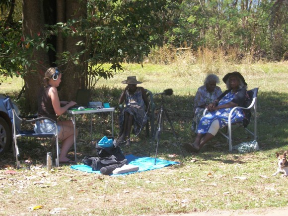 Sitting in the shade of a Banyan Tree to record Dreamtime Stories